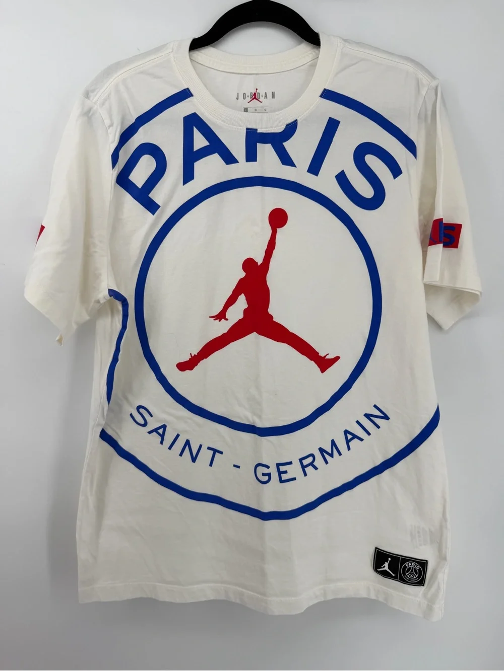 Jordan PSG Paris Saint Germain white t-shirt with red Jumpman logo L
